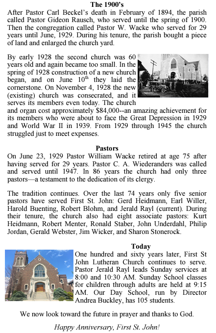 First St John - 160 yr Anniversary History