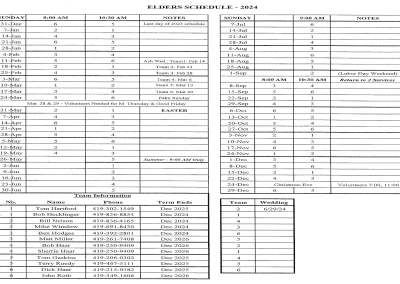 First St John - Elders Schedule 2024