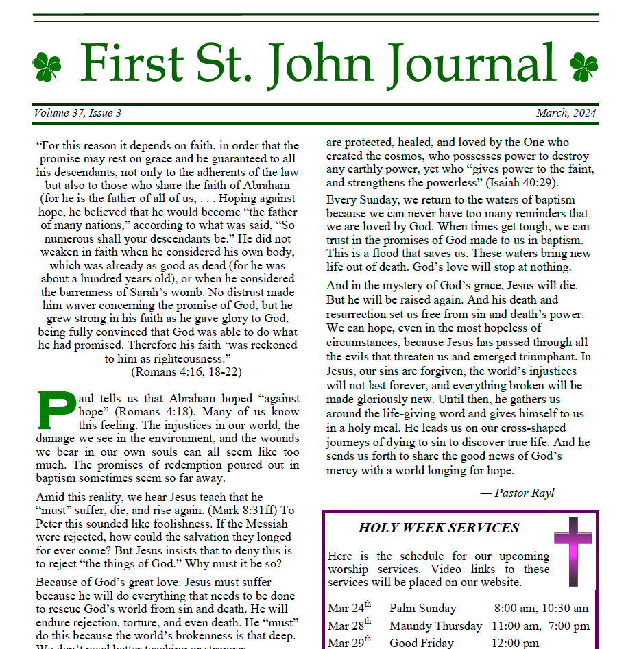 First St John - March 2024 Newsletter