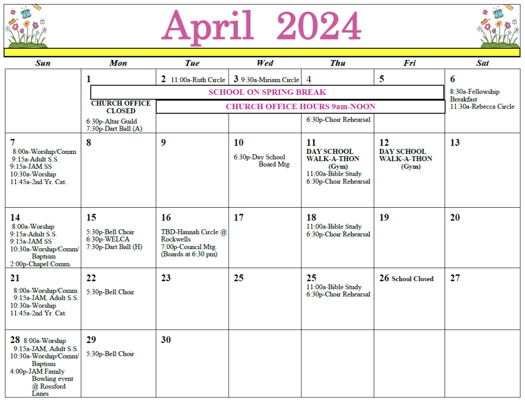 First St John - April 2024 Calendar