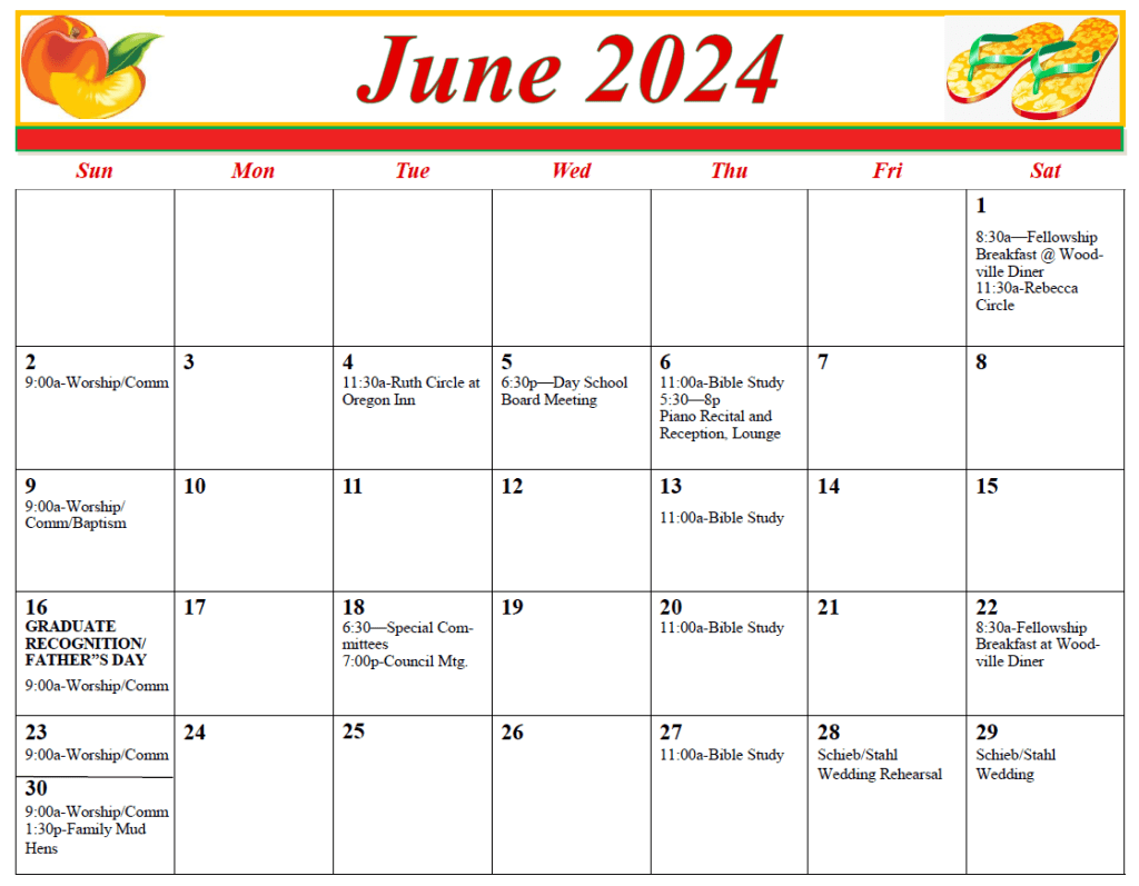 First St John - June 2024 Calendar