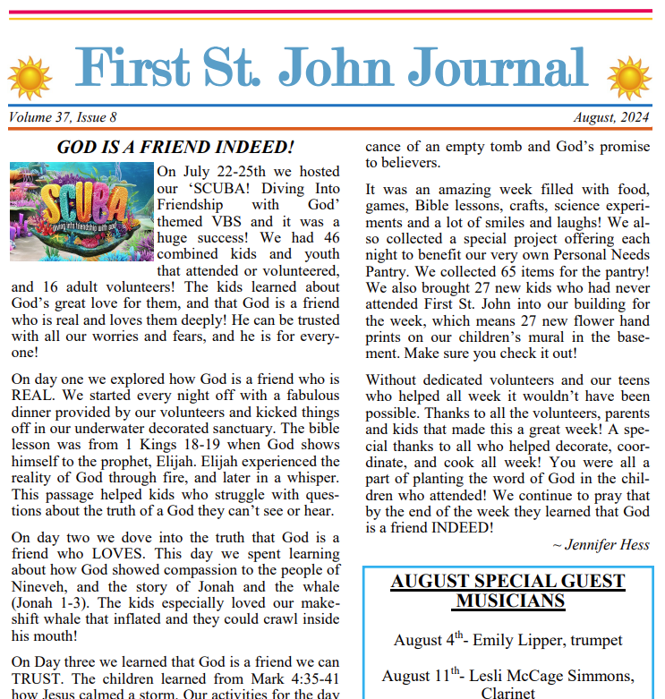 First St John - August 2024 Newsletter