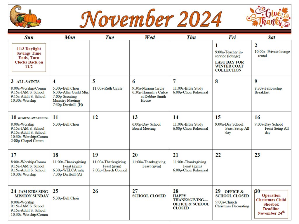 First St John - Nov 2024 Calendar