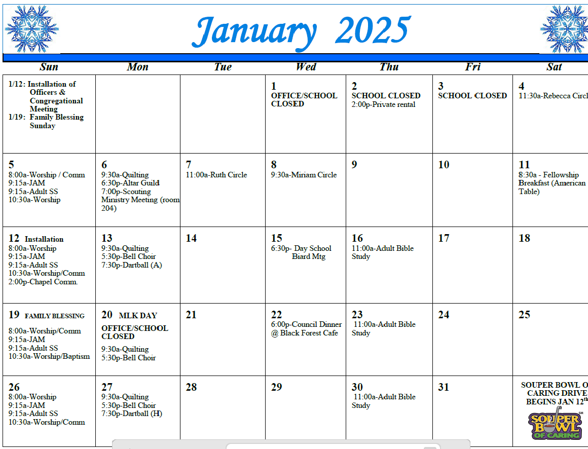 First St John - Jan 2025 Calendar