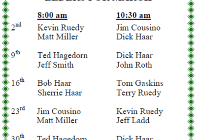 First St John - Elders March Schedule