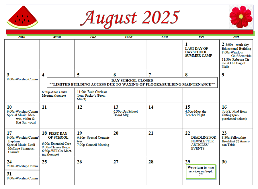 FSJ August 2025 Calendar