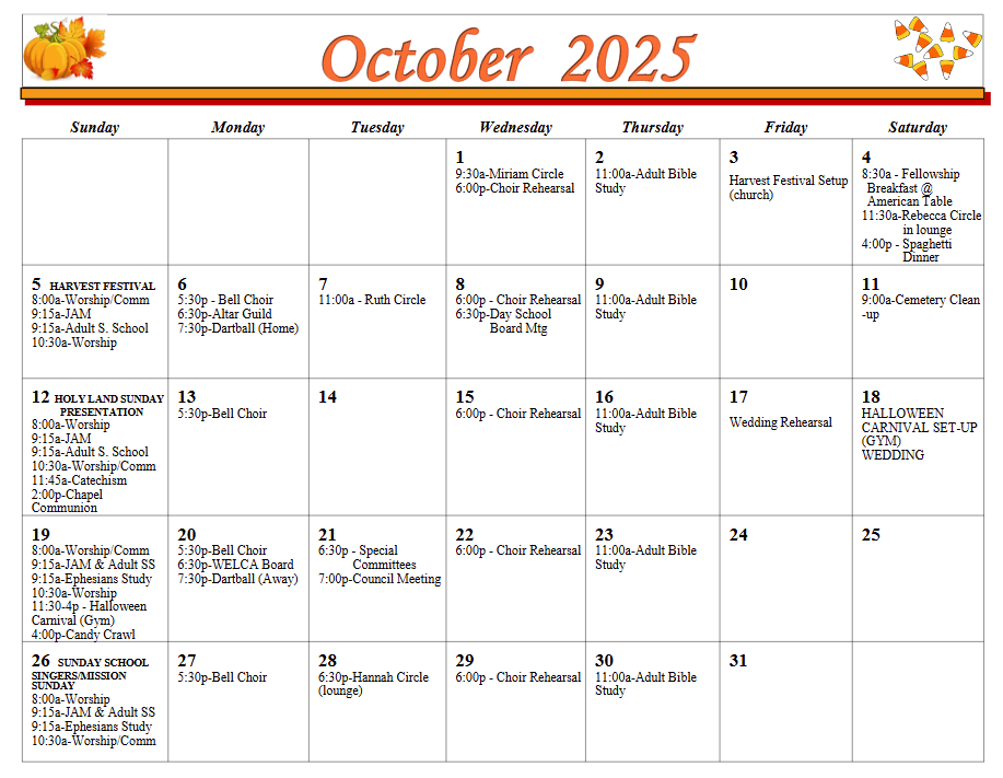 FSJ October Calendar