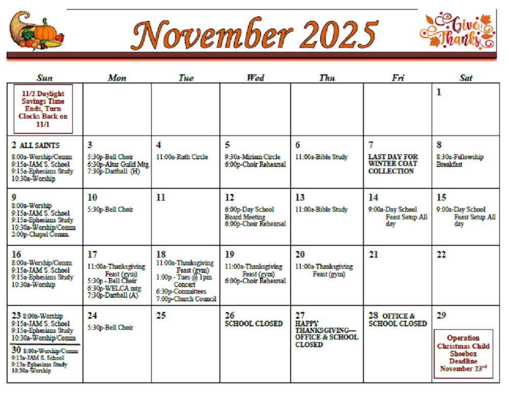 FSJ November 2025 Calendar