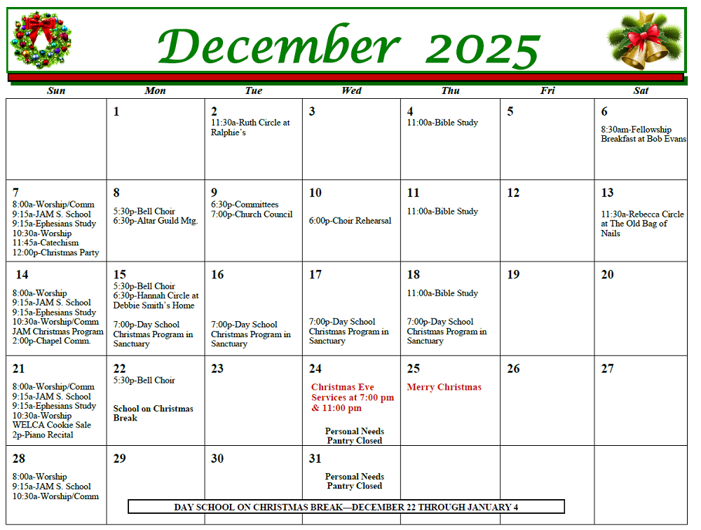 FSJ December 2025 Calendar