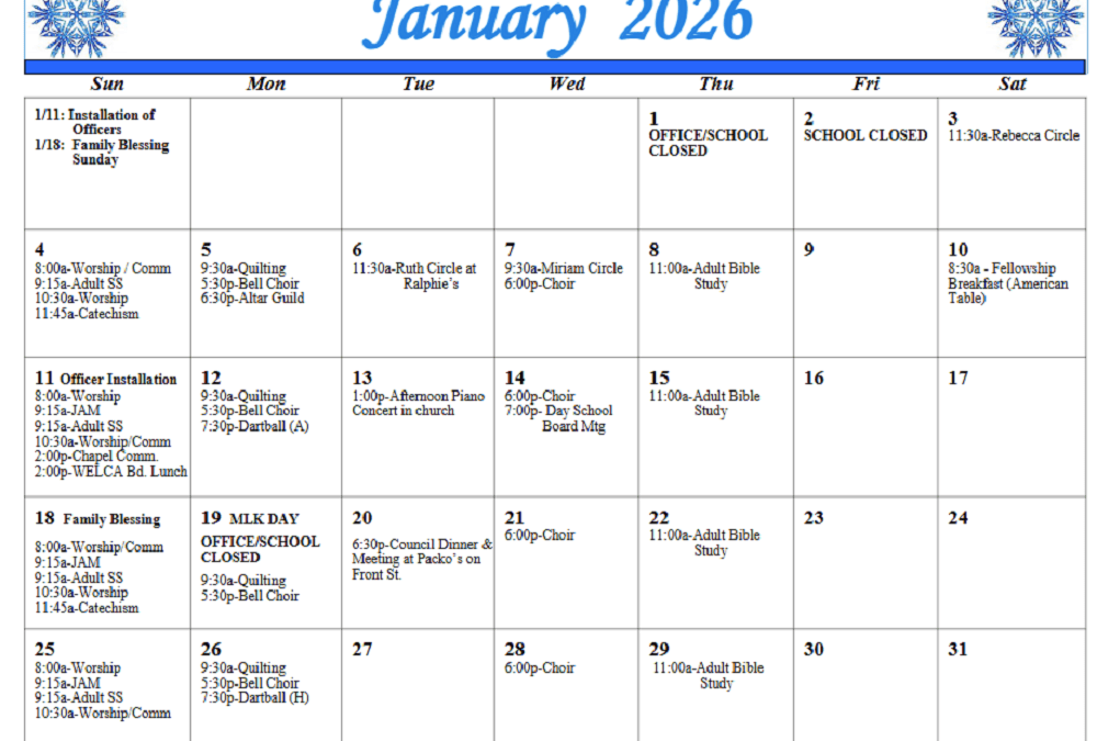 January 2026 Calendar