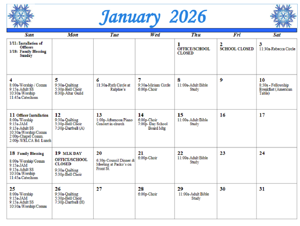 FSJ January 2026 Calendar