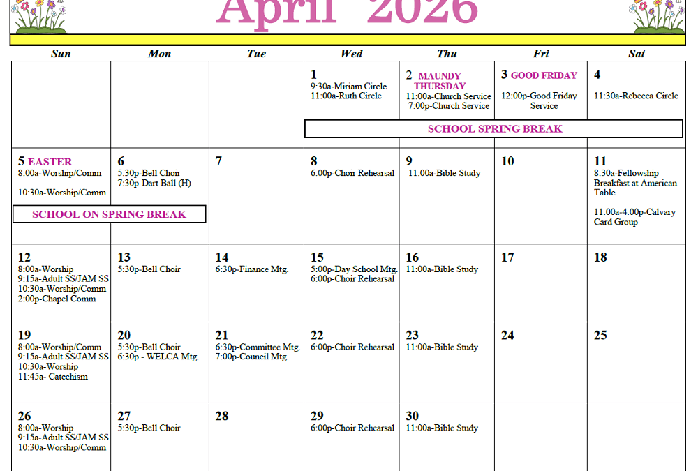April 2026 Calendar