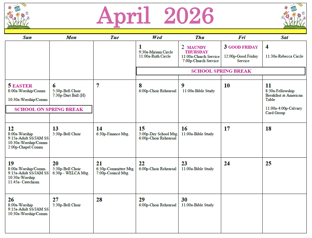 FSJ April 2026 Calendar