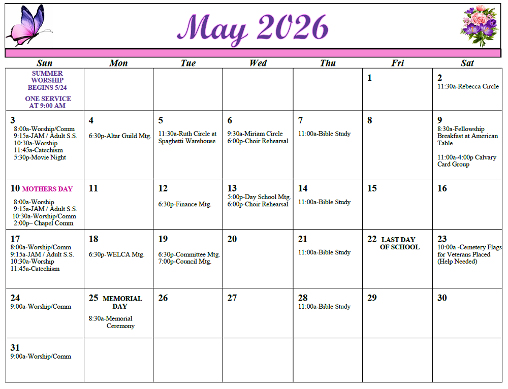 FSJ April 2026 Calendar