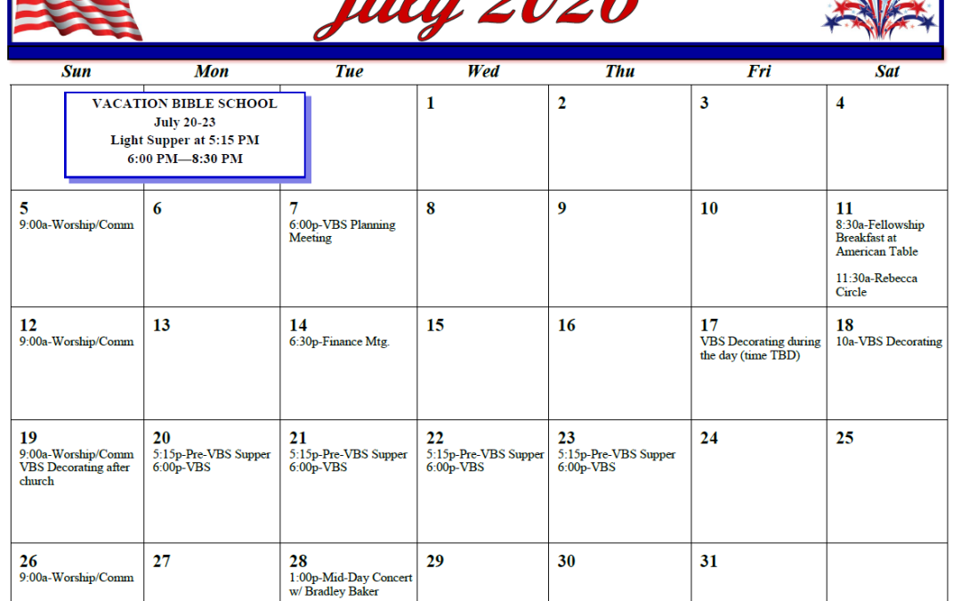 July 2026 Calendar