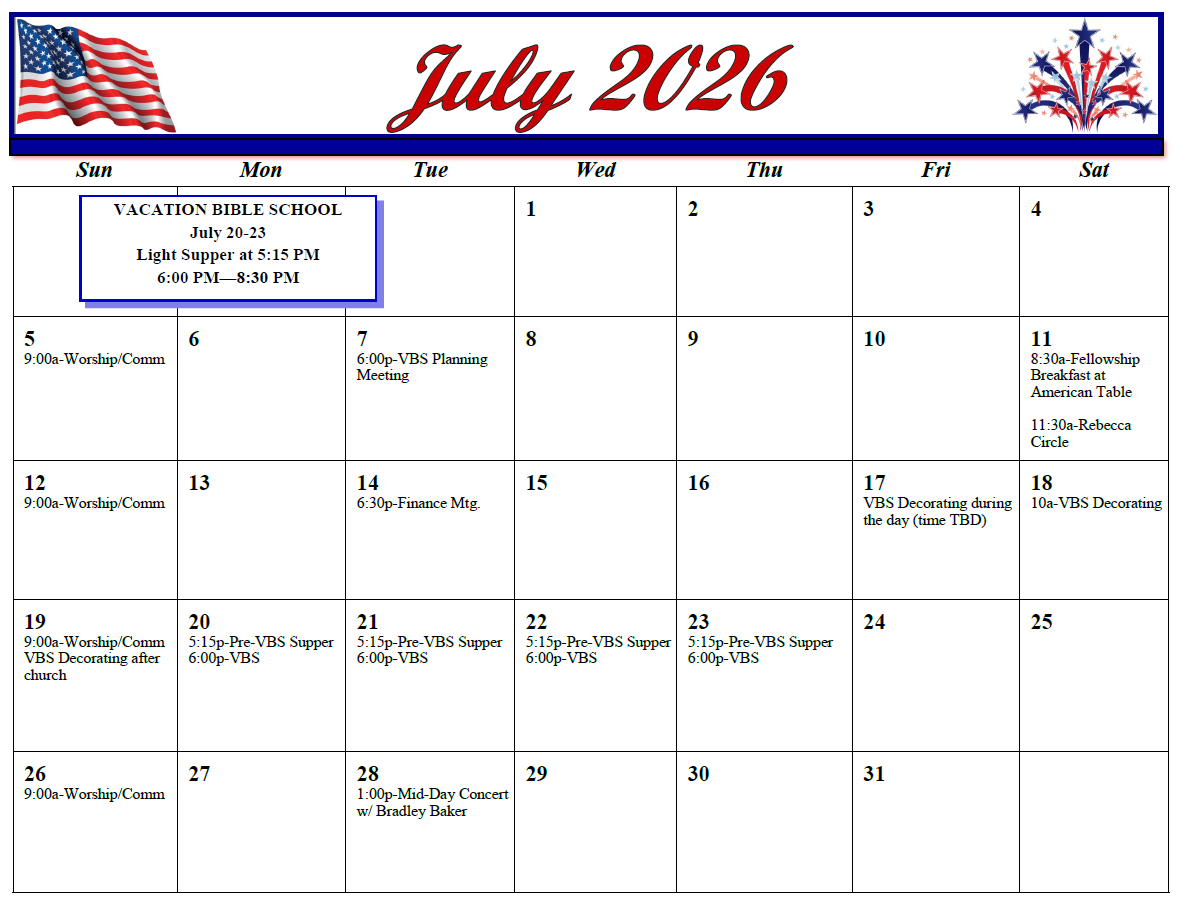 FSJ - July 2026 Calendar