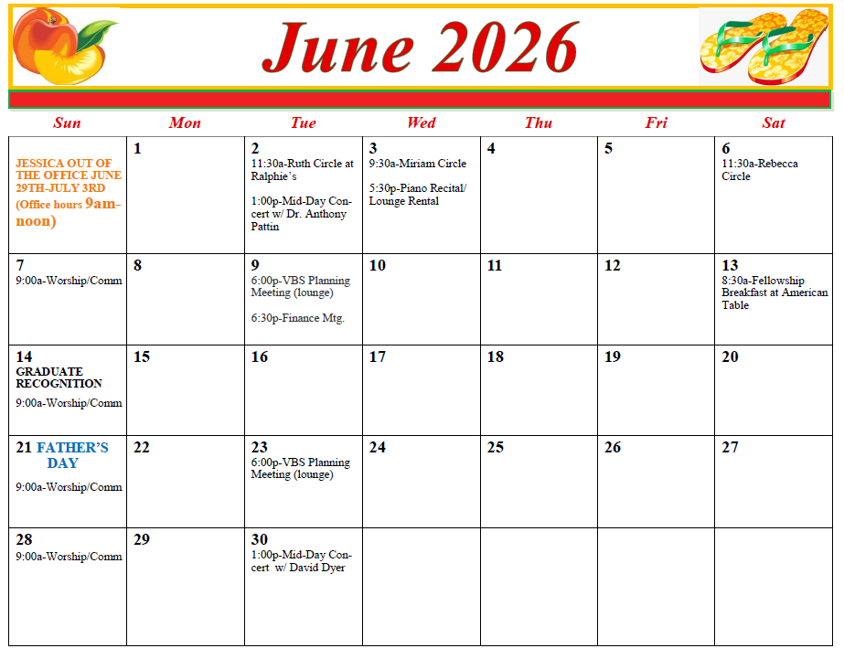 FSJ June 2026 Calendar