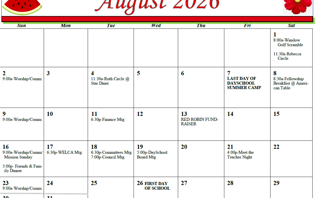 August 2026 Calendar